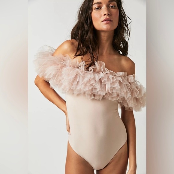 Sale!▪️NWT Free People Big Love Tulle Bodysuit - Dusty Pink - Picture 4 of 11